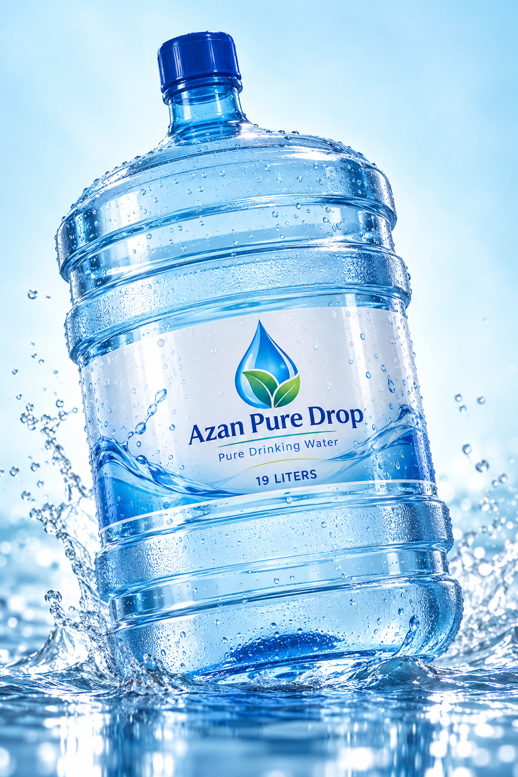 Illustrative Azan bottle with fresh water splashes